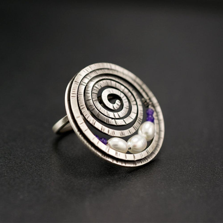 Handmade 925 sterling silver Spiral ring with pearls Emmanuela - handcrafted for you