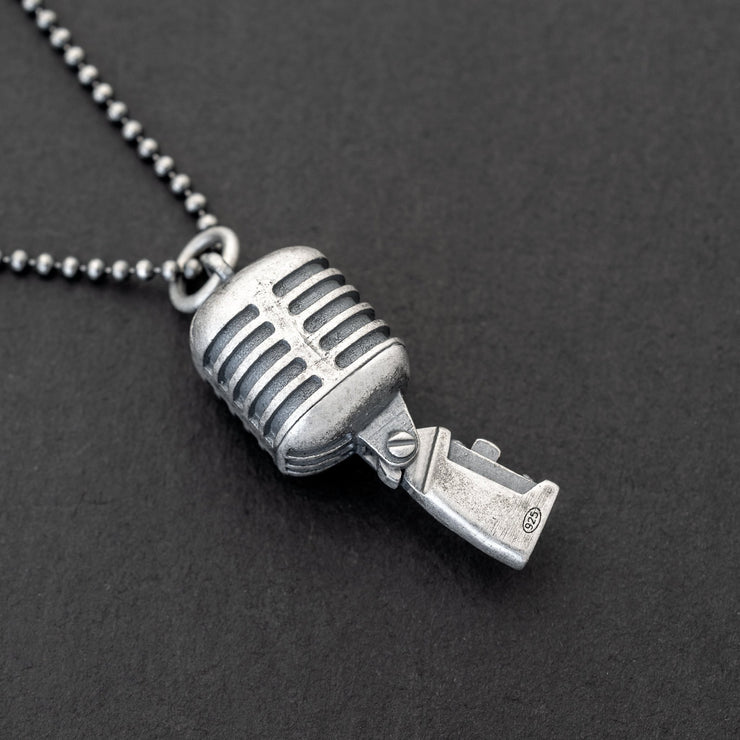 Handmade 925 sterling silver 'Vintage microphone' necklace for men Emmanuela - handcrafted for you