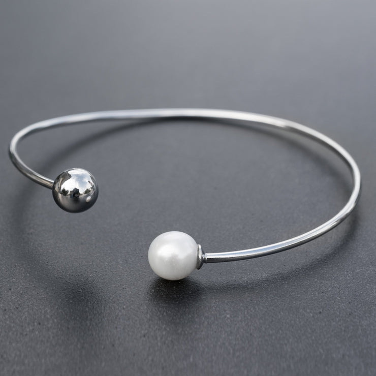 Sterling silver bangle bracelet with pearl bridal jewelry by Emmanuela®