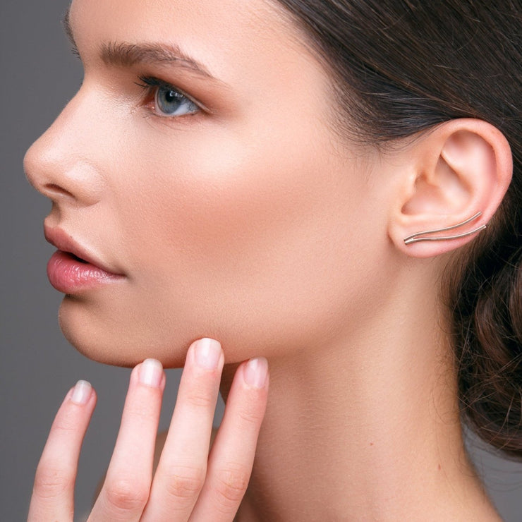 Sterling silver minimalist ear climber earrings | Emmanuela® jewelry