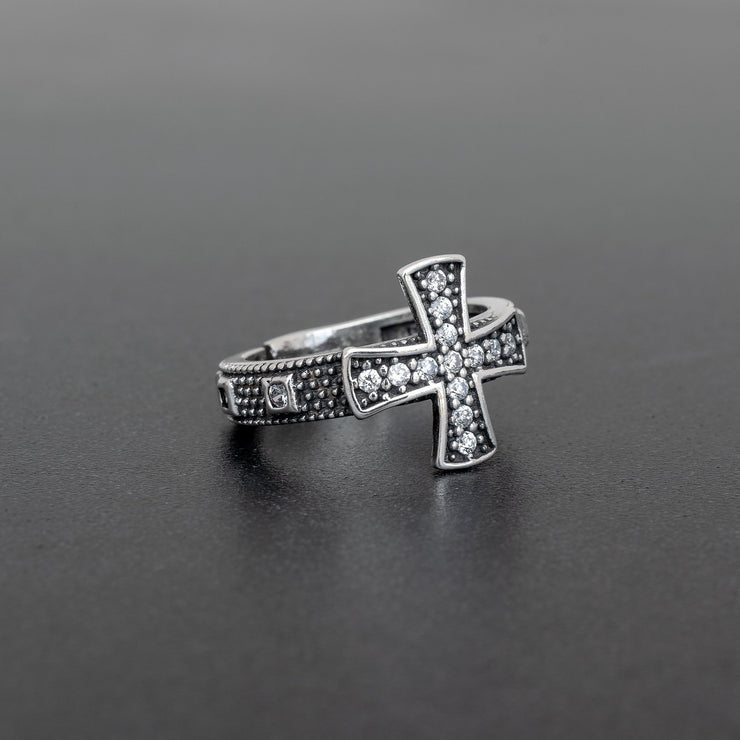 Handmade 925 sterling silver 'Zircon cross' ring Emmanuela - handcrafted for you
