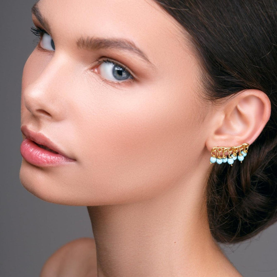 Σκουλαρίκια pins με κρεμαστές πέτρες τιρκουάζ - Emmanuela - handcrafted for you®